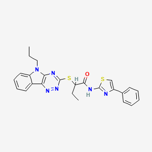 molecular formula C25H24N6OS2 B4007090 N-(4-phenyl-1,3-thiazol-2-yl)-2-[(5-propyl-5H-[1,2,4]triazino[5,6-b]indol-3-yl)sulfanyl]butanamide 