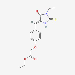molecular formula C16H18N2O4S B4007291 ETHYL 2-(4-{[(4Z)-1-ETHYL-5-OXO-2-SULFANYLIDENEIMIDAZOLIDIN-4-YLIDENE]METHYL}PHENOXY)ACETATE 