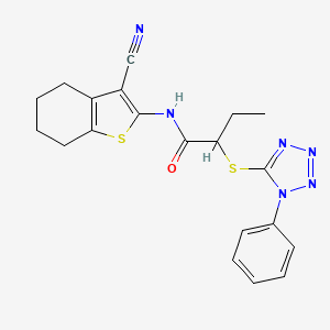 molecular formula C20H20N6OS2 B4008497 N-(3-cyano-4,5,6,7-tetrahydro-1-benzothiophen-2-yl)-2-[(1-phenyl-1H-tetrazol-5-yl)sulfanyl]butanamide 