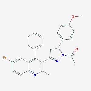 molecular formula C28H24BrN3O2 B400862 1-[3-(6-bromo-2-methyl-4-phenylquinolin-3-yl)-5-(4-methoxyphenyl)-4,5-dihydro-1H-pyrazol-1-yl]ethan-1-one CAS No. 314034-66-7