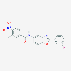 molecular formula C21H14FN3O4 B400873 N-[2-(3-Fluoro-phenyl)-benzooxazol-5-yl]-3-methyl-4-nitro-benzamide CAS No. 331243-85-7