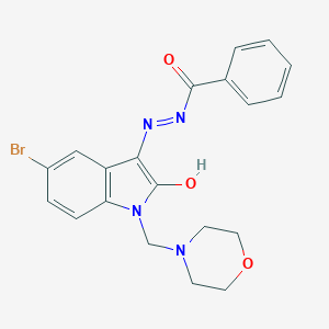 molecular formula C20H19BrN4O3 B400888 N'-[(3Z)-5-BROMO-1-[(MORPHOLIN-4-YL)METHYL]-2-OXO-2,3-DIHYDRO-1H-INDOL-3-YLIDENE]BENZOHYDRAZIDE 