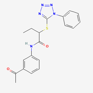 molecular formula C19H19N5O2S B4008947 N~1~-(3-ACETYLPHENYL)-2-[(1-PHENYL-1H-1,2,3,4-TETRAAZOL-5-YL)SULFANYL]BUTANAMIDE 