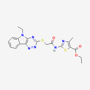 molecular formula C20H20N6O3S2 B4009295 ETHYL 2-[2-({5-ETHYL-5H-[1,2,4]TRIAZINO[5,6-B]INDOL-3-YL}SULFANYL)ACETAMIDO]-4-METHYL-1,3-THIAZOLE-5-CARBOXYLATE 