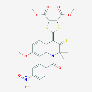 molecular formula C26H22N2O8S3 B400952 dimethyl 2-(1-{4-nitrobenzoyl}-7-methoxy-2,2-dimethyl-3-thioxo-2,3-dihydroquinolin-4(1H)-ylidene)-1,3-dithiole-4,5-dicarboxylate 