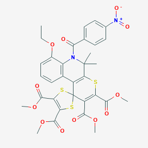 molecular formula C33H30N2O12S3 B400959 tetramethyl 7-ethoxy-5,5-dimethyl-6-(4-nitrobenzoyl)-5,6-dihydrospiro(1H-thiopyrano[2,3-c]quinoline-1,2'-[1,3]-dithiole)-2,3,4',5'-tetracarboxylate 
