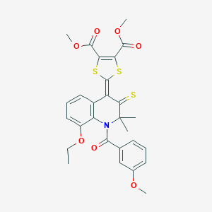 molecular formula C28H27NO7S3 B400968 DIMETHYL 2-[8-ETHOXY-1-(3-METHOXYBENZOYL)-2,2-DIMETHYL-3-THIOXO-2,3-DIHYDRO-4(1H)-QUINOLINYLIDEN]-1,3-DITHIOLE-4,5-DICARBOXYLATE 