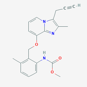 molecular formula C21H20N3O3- B040097 8-(2-Methoxycarbonylamino-6-methylbenzyloxy)-2-methyl-3-(2-propynyl)imidazo(1,2-a)pyridine CAS No. 117525-13-0