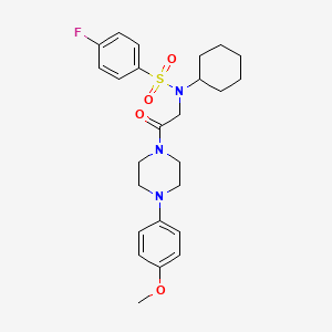 molecular formula C25H32FN3O4S B4010217 N-cyclohexyl-4-fluoro-N-{2-[4-(4-methoxyphenyl)piperazin-1-yl]-2-oxoethyl}benzenesulfonamide 