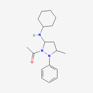 molecular formula C18H27N3O B4010296 1-[5-(Cyclohexylamino)-3-methyl-2-phenylpyrazolidin-1-yl]ethanone 