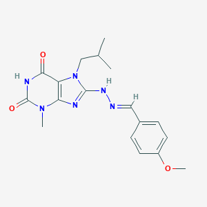 molecular formula C18H22N6O3 B401050 (E)-7-isobutyl-8-(2-(4-methoxybenzylidene)hydrazinyl)-3-methyl-1H-purine-2,6(3H,7H)-dione CAS No. 331259-76-8