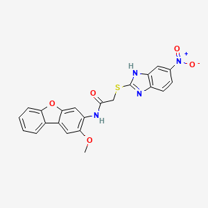 molecular formula C22H16N4O5S B4010698 N-(2-methoxydibenzo[b,d]furan-3-yl)-2-[(5-nitro-1H-benzimidazol-2-yl)sulfanyl]acetamide 