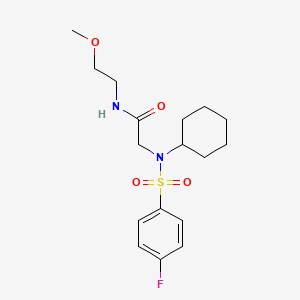 molecular formula C17H25FN2O4S B4010710 2-[cyclohexyl-(4-fluorophenyl)sulfonylamino]-N-(2-methoxyethyl)acetamide 