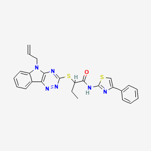 molecular formula C25H22N6OS2 B4010904 N-(4-phenyl-1,3-thiazol-2-yl)-2-{[5-(prop-2-en-1-yl)-5H-[1,2,4]triazino[5,6-b]indol-3-yl]sulfanyl}butanamide 
