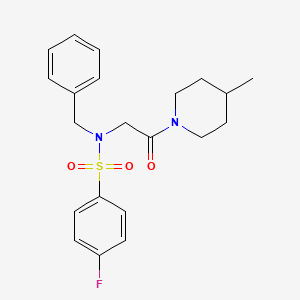 molecular formula C21H25FN2O3S B4010931 N-benzyl-4-fluoro-N-[2-(4-methylpiperidin-1-yl)-2-oxoethyl]benzenesulfonamide 