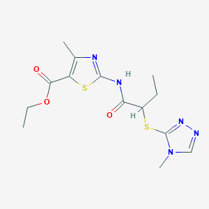 molecular formula C14H19N5O3S2 B4011120 ethyl 4-methyl-2-({2-[(4-methyl-4H-1,2,4-triazol-3-yl)sulfanyl]butanoyl}amino)-1,3-thiazole-5-carboxylate 