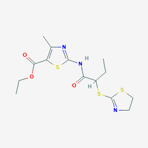 molecular formula C14H19N3O3S3 B4011411 Ethyl 2-{[2-(4,5-dihydro-1,3-thiazol-2-ylsulfanyl)butanoyl]amino}-4-methyl-1,3-thiazole-5-carboxylate 