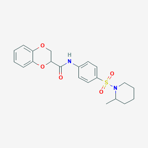molecular formula C21H24N2O5S B4012063 N-{4-[(2-methylpiperidin-1-yl)sulfonyl]phenyl}-2,3-dihydro-1,4-benzodioxine-2-carboxamide 
