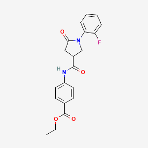 molecular formula C20H19FN2O4 B4012915 Ethyl 4-({[1-(2-fluorophenyl)-5-oxopyrrolidin-3-yl]carbonyl}amino)benzoate 