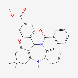 molecular formula C30H28N2O4 B4012924 methyl 4-(10-benzoyl-3,3-dimethyl-1-oxo-2,3,4,5,10,11-hexahydro-1H-dibenzo[b,e][1,4]diazepin-11-yl)benzoate 