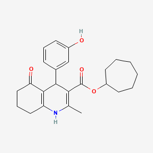 molecular formula C24H29NO4 B4013022 Cycloheptyl 4-(3-hydroxyphenyl)-2-methyl-5-oxo-1,4,5,6,7,8-hexahydroquinoline-3-carboxylate 
