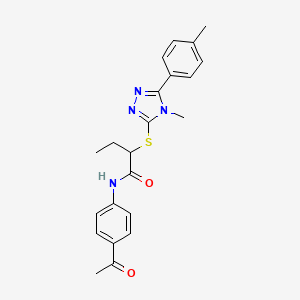 molecular formula C22H24N4O2S B4013035 N-(4-acetylphenyl)-2-{[4-methyl-5-(4-methylphenyl)-4H-1,2,4-triazol-3-yl]thio}butanamide 