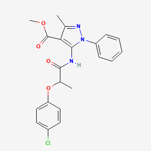 molecular formula C21H20ClN3O4 B4013074 METHYL 5-[2-(4-CHLOROPHENOXY)PROPANAMIDO]-3-METHYL-1-PHENYL-1H-PYRAZOLE-4-CARBOXYLATE 