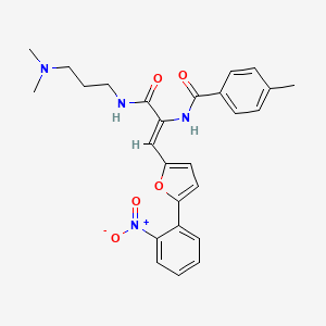 molecular formula C26H28N4O5 B4013254 N-(3-((3-(Dimethylamino)propyl)amino)-1-(5-(2-nitrophenyl)furan-2-yl)-3-oxoprop-1-en-2-yl)-4-methylbenzamide 