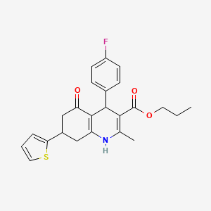 molecular formula C24H24FNO3S B4013319 Propyl 4-(4-fluorophenyl)-2-methyl-5-oxo-7-(thiophen-2-yl)-1,4,5,6,7,8-hexahydroquinoline-3-carboxylate 