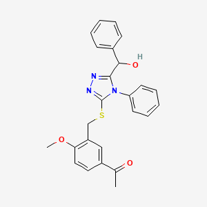 molecular formula C25H23N3O3S B4013335 1-{3-[({5-[hydroxy(phenyl)methyl]-4-phenyl-4H-1,2,4-triazol-3-yl}thio)methyl]-4-methoxyphenyl}ethanone 