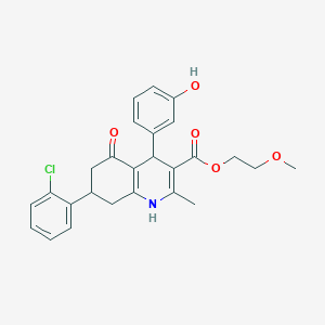 molecular formula C26H26ClNO5 B4013388 2-Methoxyethyl 7-(2-chlorophenyl)-4-(3-hydroxyphenyl)-2-methyl-5-oxo-1,4,5,6,7,8-hexahydroquinoline-3-carboxylate 