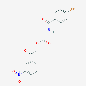 molecular formula C17H13BrN2O6 B401350 2-{3-Nitrophenyl}-2-oxoethyl [(4-bromobenzoyl)amino]acetate 