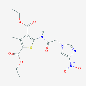 molecular formula C16H18N4O7S B401360 diethyl 5-[({4-nitro-1H-imidazol-1-yl}acetyl)amino]-3-methyl-2,4-thiophenedicarboxylate 