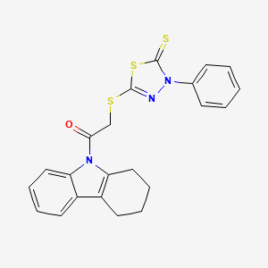 molecular formula C22H19N3OS3 B4013645 2-[(4-phenyl-5-thioxo-4,5-dihydro-1,3,4-thiadiazol-2-yl)sulfanyl]-1-(1,2,3,4-tetrahydro-9H-carbazol-9-yl)ethanone 