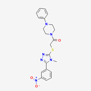 molecular formula C21H22N6O3S B4013750 2-{[4-methyl-5-(3-nitrophenyl)-4H-1,2,4-triazol-3-yl]sulfanyl}-1-(4-phenylpiperazin-1-yl)ethanone 