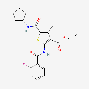 molecular formula C21H23FN2O4S B4013853 ethyl 5-[(cyclopentylamino)carbonyl]-2-[(2-fluorobenzoyl)amino]-4-methyl-3-thiophenecarboxylate 