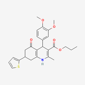 molecular formula C26H29NO5S B4014037 Propyl 4-(3,4-dimethoxyphenyl)-2-methyl-5-oxo-7-(thiophen-2-yl)-1,4,5,6,7,8-hexahydroquinoline-3-carboxylate 