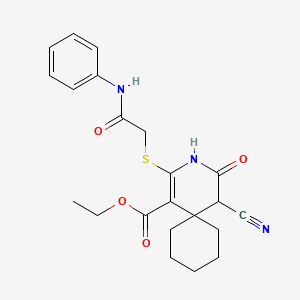 molecular formula C22H25N3O4S B4014196 ETHYL 5-CYANO-4-OXO-2-{[(PHENYLCARBAMOYL)METHYL]SULFANYL}-3-AZASPIRO[5.5]UNDEC-1-ENE-1-CARBOXYLATE 