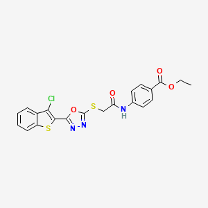 molecular formula C21H16ClN3O4S2 B4014337 Ethyl 4-[({[5-(3-chloro-1-benzothiophen-2-yl)-1,3,4-oxadiazol-2-yl]sulfanyl}acetyl)amino]benzoate 