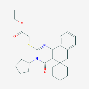 molecular formula C26H32N2O3S B401434 ethyl 2-(3-cyclopentyl-4-oxospiro[6H-benzo[h]quinazoline-5,1'-cyclohexane]-2-yl)sulfanylacetate CAS No. 312585-25-4