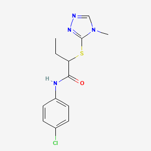 molecular formula C13H15ClN4OS B4014350 N-(4-chlorophenyl)-2-[(4-methyl-4H-1,2,4-triazol-3-yl)sulfanyl]butanamide 