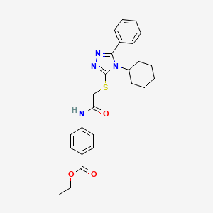 molecular formula C25H28N4O3S B4014542 ETHYL 4-({2-[(4-CYCLOHEXYL-5-PHENYL-4H-1,2,4-TRIAZOL-3-YL)SULFANYL]ACETYL}AMINO)BENZOATE 
