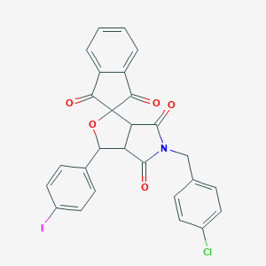 molecular formula C27H17ClINO5 B401471 5-(4-chlorobenzyl)-1-(4-iodophenyl)-3a,6a-dihydrospiro[1H-furo[3,4-c]pyrrole-3,2'-(1'H)-indene]-1',3',4,6(2'H,3H,5H)-tetrone 