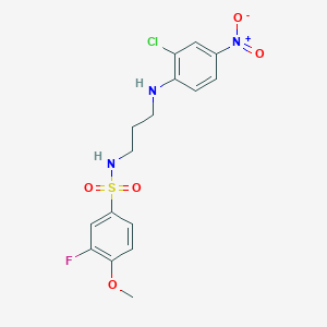 molecular formula C16H17ClFN3O5S B4014837 N-{3-[(2-CHLORO-4-NITROPHENYL)AMINO]PROPYL}-3-FLUORO-4-METHOXYBENZENE-1-SULFONAMIDE 
