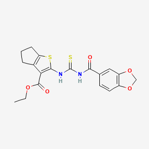 molecular formula C19H18N2O5S2 B4015157 ethyl 2-{[(1,3-benzodioxol-5-ylcarbonyl)carbamothioyl]amino}-5,6-dihydro-4H-cyclopenta[b]thiophene-3-carboxylate 