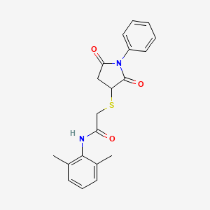 molecular formula C20H20N2O3S B4015169 N-(2,6-dimethylphenyl)-2-(2,5-dioxo-1-phenylpyrrolidin-3-yl)sulfanylacetamide 