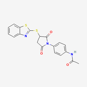 molecular formula C19H15N3O3S2 B4015434 N-[4-[3-(1,3-benzothiazol-2-ylsulfanyl)-2,5-dioxopyrrolidin-1-yl]phenyl]acetamide 
