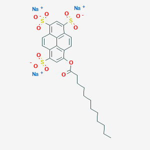 molecular formula C28H29Na3O11S3 B040163 8-Dodecanoyloxypyrene-1,3,6-trisulfonic acid trisodium salt CAS No. 115787-85-4