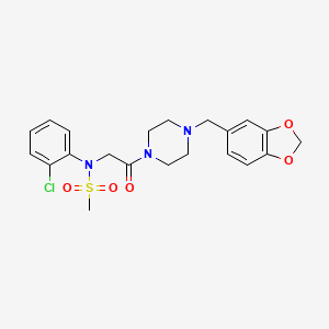 molecular formula C21H24ClN3O5S B4016554 N-[2-[4-(1,3-benzodioxol-5-ylmethyl)piperazin-1-yl]-2-oxoethyl]-N-(2-chlorophenyl)methanesulfonamide 