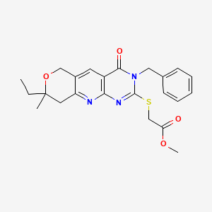molecular formula C23H25N3O4S B4016620 methyl 2-[(6-benzyl-13-ethyl-13-methyl-7-oxo-12-oxa-2,4,6-triazatricyclo[8.4.0.03,8]tetradeca-1,3(8),4,9-tetraen-5-yl)sulfanyl]acetate 